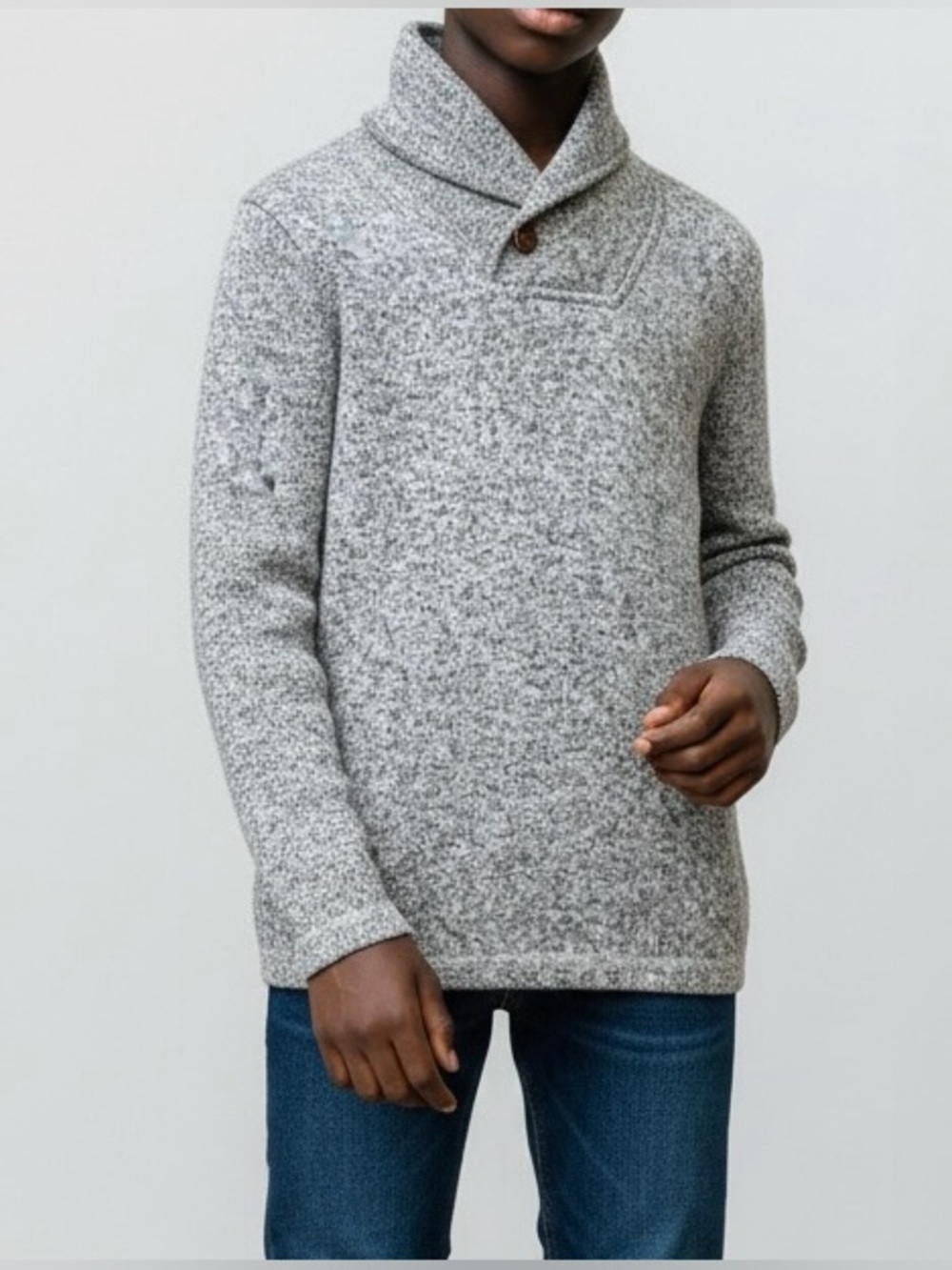 Jumping Beans Boys Size 6 Gray Marled Fleece Lined Shawl Collar Sweater Pullover